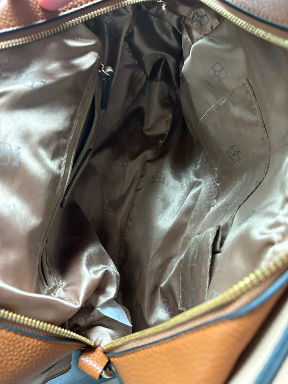 IMAN Two-Tone Beige and Tan Satchel Bag